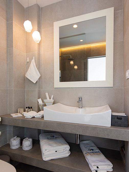 Modern bathroom in the rooms of Elements Sifnos boutique